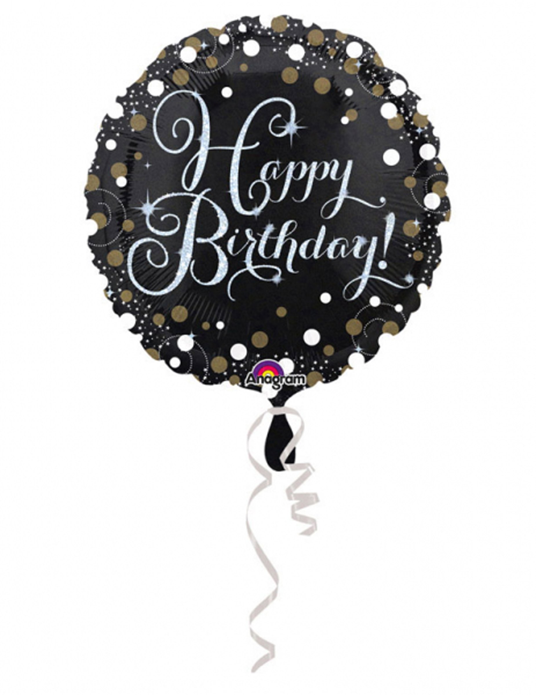 BALLON ALU ROND ANNIVERSAIRE CONFETTIS 46CM BLANC